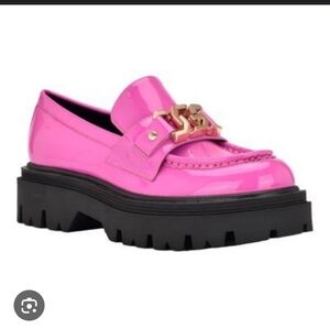 Guess Fuchsia Patent Loafers with Logo Accent